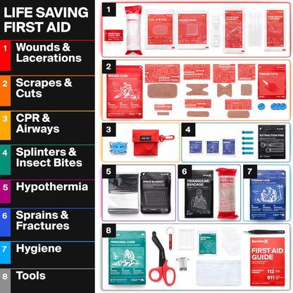 Survive Comprehensive Large First Aid Emergency Kit - Ideal for Cars, Camping, Outdoors